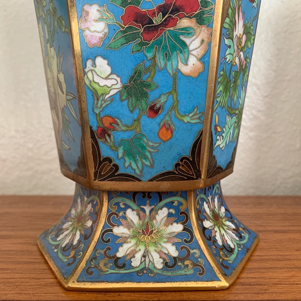 RARE Blue Cloisonné Vase - Picture 5 of 9